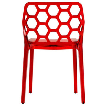 LeisureMod Modern Dynamic Dining Chair, Set of 4 Transparent Red