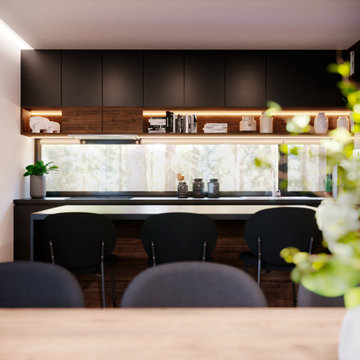 Panoramic Kitchen View Framed by Nature View