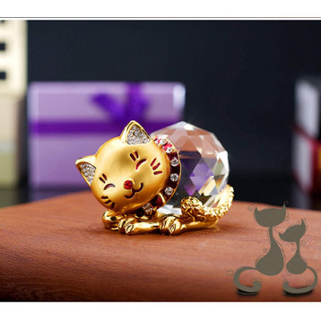 Crystal Lucky Cat Figurine Desk Decor