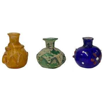 3 Piece Distressed Look Color Glass Small Bottle Vase Display Hws2469