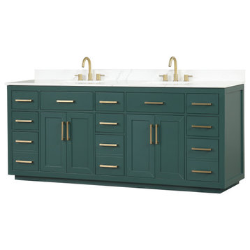 84" Freestanding Bath Vanity Set, Ceramic Sink, Green