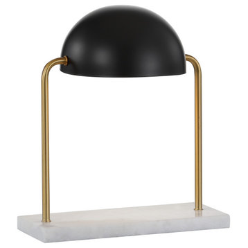Porter 13.5" Dome Lamp With Marble Base, Brass Gold and Black