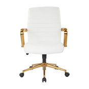 Mid-Back Faux Leather Chair With Gold Arms and Base, White
