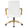 Mid-Back Faux Leather Chair With Gold Arms and Base, White