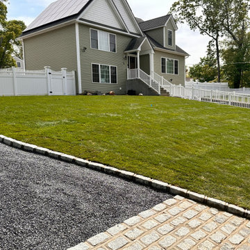 Front Yard Makeover, New bluestone Driveway, Cobblestone Curb and Apron  and Sod