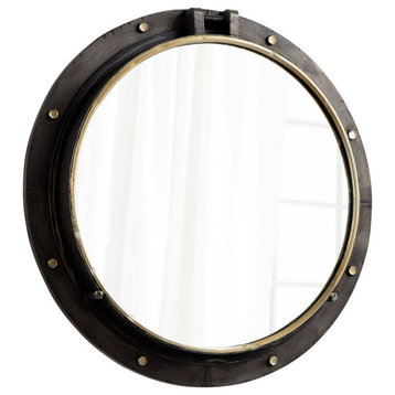 Rustic Round Porthole Wall Decor Mirror in Canyon Bronze Finish Gold Bolts and