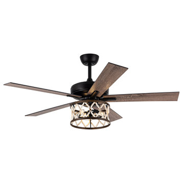 52 in Bohemian Black Ceiling Fan With Wood Beaded Light Kit and Remote