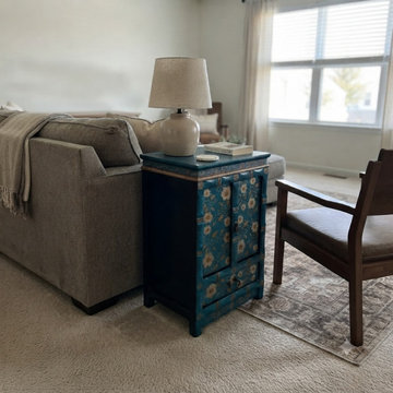 Distressed Teal Green Golden Floral Graphic Side End Table Nightstand ws4990