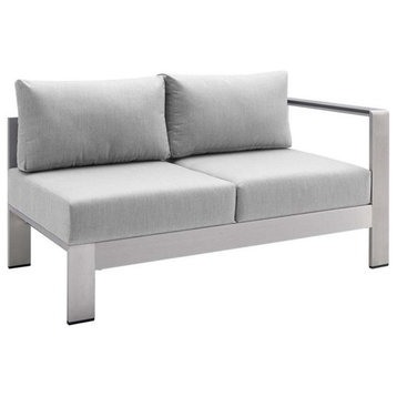 Modway Shore Fabric & Aluminum Outdoor Patio Right Arm Loveseat in Silver & Gray