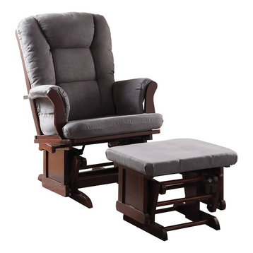 Aeron 2-Piece Glider Chair and Ottoman Set, Gray and Cherry