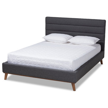 Erlend Mid-Century Modern Dark Gray Fabric Upholstered Queen Size Platform Bed