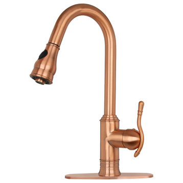 Copper Pull Down Kitchen Faucet, Single Level Solid Brass Kitchen Sink Faucets, Copper