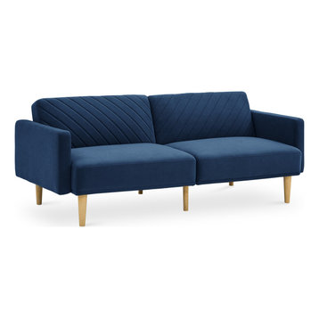 Mopio Chloe Futon Sofa Bed, Convertible Sleeper Sofa Light Gray, Classic Blue
