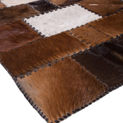 Modern Handmade Cowhide Patchwork Area Rug, Rectangle, Brown White, 5'11"x2'4" - Hall And Stair Runners