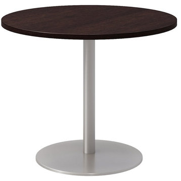 36" Round Pedestal Table - Espresso Top - Silver Base
