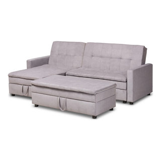 Modern Light Grey Fabric Upholstered Left Facing Storage Sectional