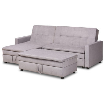 Modern Light Grey Fabric Upholstered Left Facing Storage Sectional Sleeper Sofa