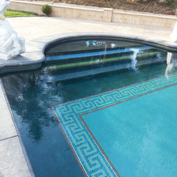 Greek key borders on pool, spa and steps — Westlake Village