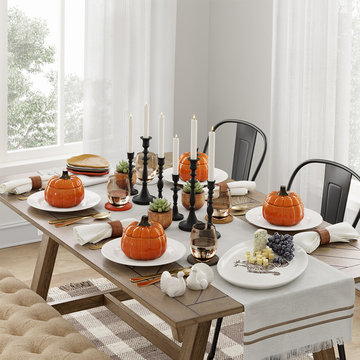 Fall Harvest Traditional Dining Room with Pumpkin Decor Collection