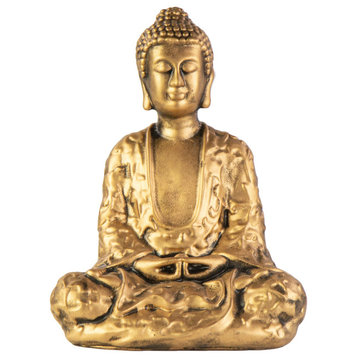 Cement Buddha Meditating Figurine Distressed Gold Finish