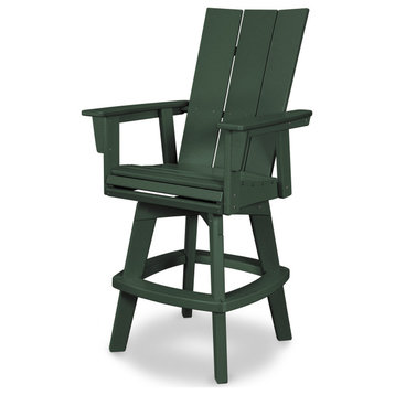 POLYWOOD Modern Adirondack Swivel Bar Chair, Green