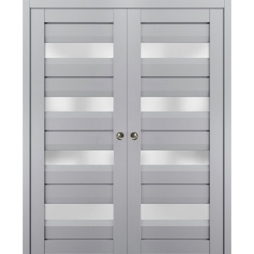 Sliding Pocket Doors 36 x 80, Veregio 7455 Grey & Frosted Glass, Rail