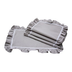 Xia Home Fashions - Ruffle Trim Taupe with White Lace Placemat, 14"x20", Set of 4 - Placemats