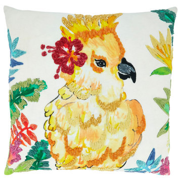 Throw Pillow With Parakeet Design, Down Filled