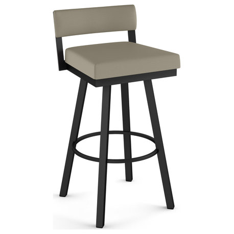 Amisco Travis Swivel Stool, Greige Faux Leather/Black Metal, Counter Height