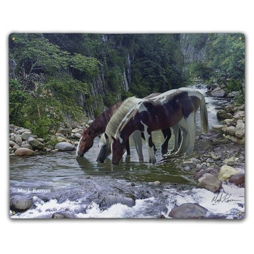 Horses Drinking Classic Metal Sign