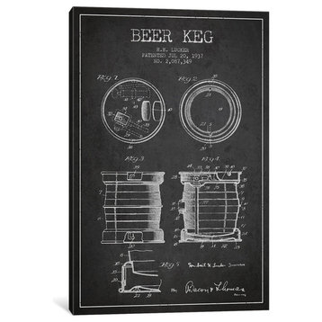 "Beer Keg Patent Blueprint" by Aged Pixel, 26"x18"x1.5"