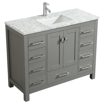 Eviva London 48" Transitional Grey  vanity with white Carrara marble countertop