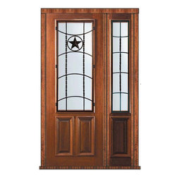 Prehung Side light Door 96 Wood Mahogany Texan 2/3 Lite Wrought Iron - Front Doors
