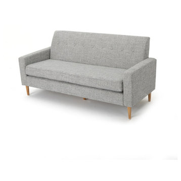 GDF Studio Stratford Mid Century Modern Fabric 3-Seat Sofa, Light Gray Tweed