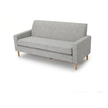GDF Studio Stratford Mid Century Modern Fabric 3-Seat Sofa, Light Gray Tweed