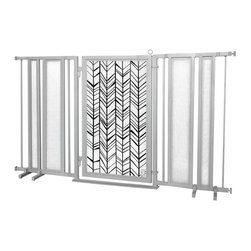 Fusion Gates - Fusion Gate with Chevron Trail Design, Satin Nickel, 65"-71.4" - Dog Gates