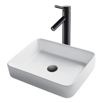 Kraus C-KCV-121-1002ORB 19-inch Modern Rectangular White Porcelain Ceramic Bathr