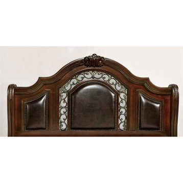 Furniture of America Eleo Solid Wood Panel Queen Bed in Brown Cherry