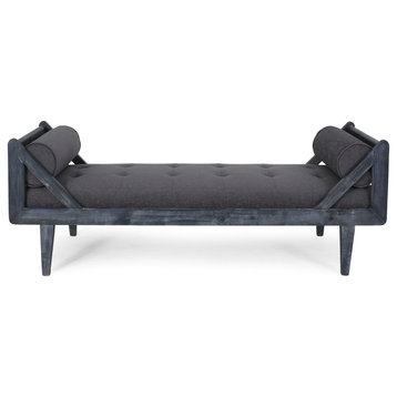 Huller Rustic Tufted Double End Chaise Lounge, Gray/Gray, Fabric