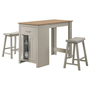 Alonzo Light Gray Small Space Counter Height Dining Table and 2 Counter Stools
