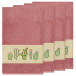 Linum Home Textiles - Mila 4 Piece Embellished Bath Towel Set - The MILA Embellished Towel Collection features whimsical blooming cactus in applique embroidery on a woven textured border. These soft and luxurious towels are made of 100% premium Turkish Cotton and offer lasting absorbency and superior durability. These lavish Turkish towels are produced in Linum�s state-of-the-art vertically integrated green factory in Turkey, which runs on 100% solar energy.