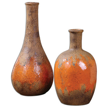 Uttermost 19825 Kadam Orange Ceramic Vases - Set of 2 - Orange