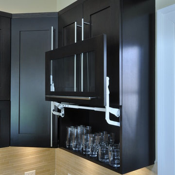 Transitional Dark Wood Cabinetry Kitchen with Beverage Center