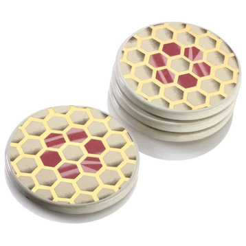 Ceramic Round 4 pieces Pink and Gold Coaster Set
