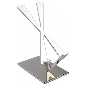 Modern Cell Phone Stand, Stainless Steel, Mirror Polish.