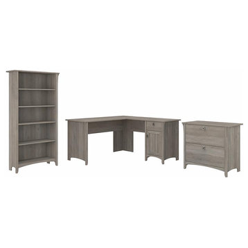 Salinas L Desk with File Cabinet & Bookcase in Driftwood Gray - Engineered Wood