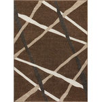 Well Woven - Well Woven Serenity Piku Modern Abstract Shapes Brown Area Rug 3'11" x 5'3" - The Serenity Collection is an exciting array of trendy geometric patterns and distressed-effect traditional designs, woven in a combination of cool, neutral tones with pops of vibrant color. The extra dense, 0.35" frieze yarn pile is low enough to fit under doors but maintains an exceptionally soft, plush feel. The yarn is stain resistant and doesn't shed or fade over time. Durable and easy to clean, these are perfect for long use in high traffic areas.