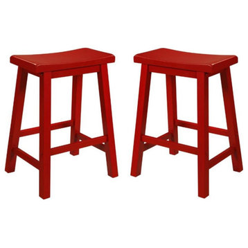 Home Square 24" Wood Counter Stool in Crimson Red - Set of 2