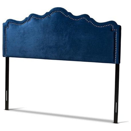 Royal Blue Velvet Fabric Upholstered Queen Size Headboard