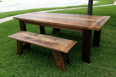Reclaimed Oak Dining Table with matching benches